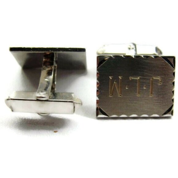 "JLM" Monogram Initial Cufflinks Vintage Sterling Silver 925 Curve Bullet Patina - Picture 7 of 10